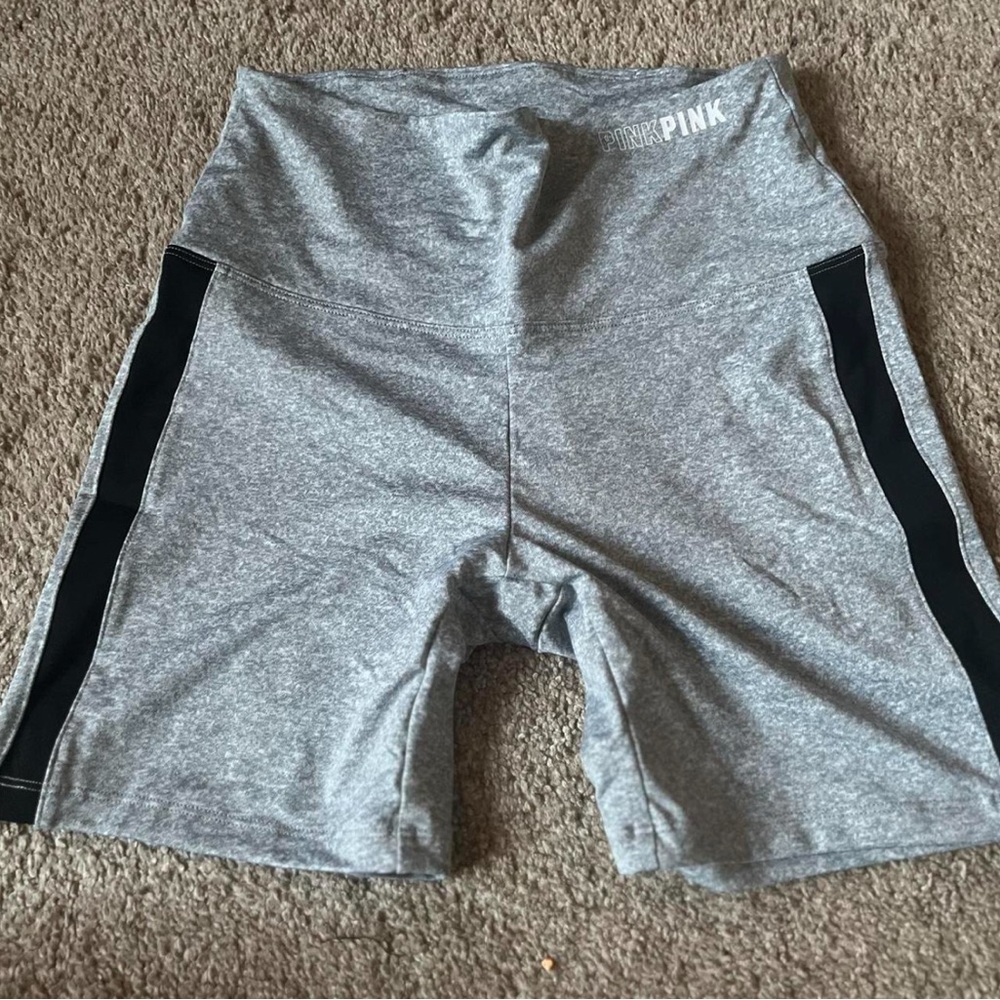 PINK Victoria's Secret Gray Bike Shorts with Black Stripes